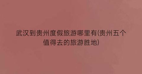 武汉到贵州度假旅游哪里有(贵州五个值得去的旅游胜地)