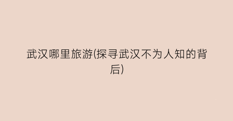 武汉哪里旅游(探寻武汉不为人知的背后)