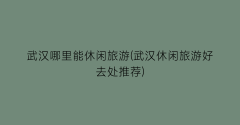 武汉哪里能休闲旅游(武汉休闲旅游好去处推荐)