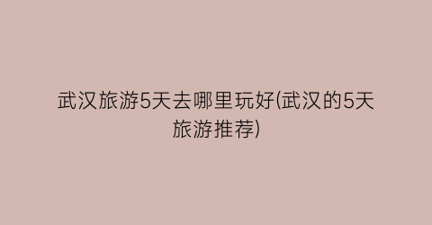武汉旅游5天去哪里玩好(武汉的5天旅游推荐)