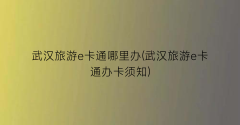 武汉旅游e卡通哪里办(武汉旅游e卡通办卡须知)