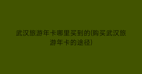 武汉旅游年卡哪里买到的(购买武汉旅游年卡的途径)