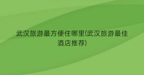 武汉旅游最方便住哪里(武汉旅游最佳酒店推荐)