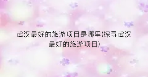 武汉最好的旅游项目是哪里(探寻武汉最好的旅游项目)