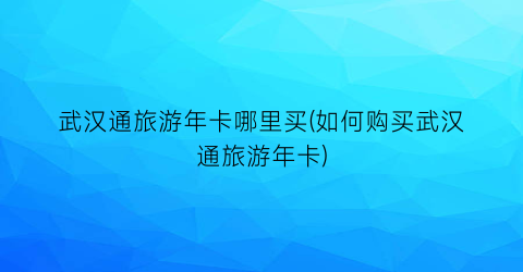 武汉通旅游年卡哪里买(如何购买武汉通旅游年卡)
