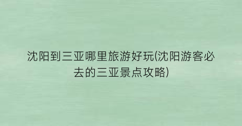 沈阳到三亚哪里旅游好玩(沈阳游客必去的三亚景点攻略)