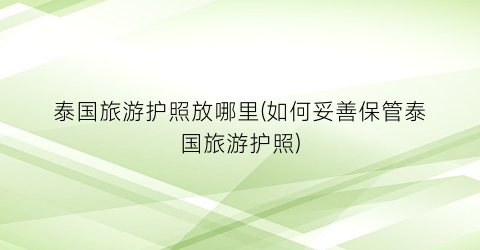 泰国旅游护照放哪里(如何妥善保管泰国旅游护照)