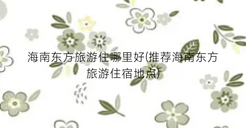 海南东方旅游住哪里好(推荐海南东方旅游住宿地点)