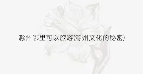 滁州哪里可以旅游(滁州文化的秘密)
