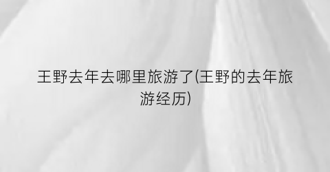 王野去年去哪里旅游了(王野的去年旅游经历)
