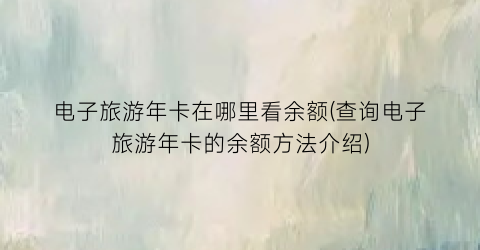 电子旅游年卡在哪里看余额(查询电子旅游年卡的余额方法介绍)