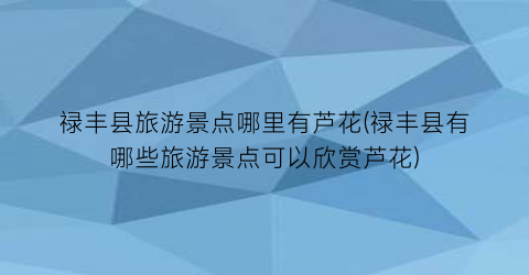 禄丰县旅游景点哪里有芦花(禄丰县有哪些旅游景点可以欣赏芦花)