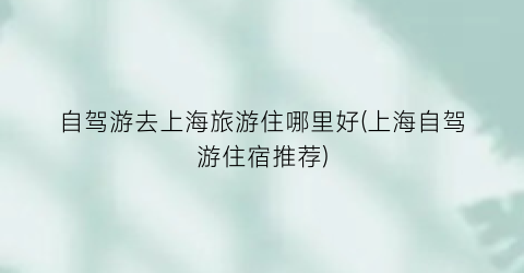 自驾游去上海旅游住哪里好(上海自驾游住宿推荐)