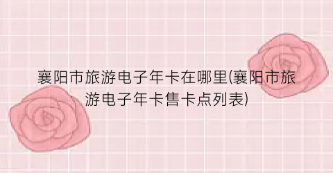 襄阳市旅游电子年卡在哪里(襄阳市旅游电子年卡售卡点列表)