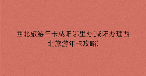 西北旅游年卡咸阳哪里办(咸阳办理西北旅游年卡攻略)
