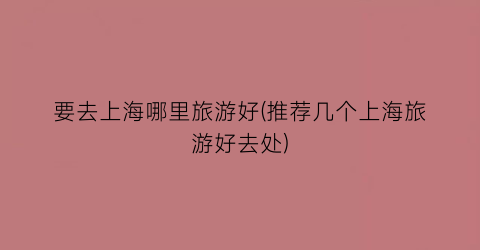 要去上海哪里旅游好(推荐几个上海旅游好去处)