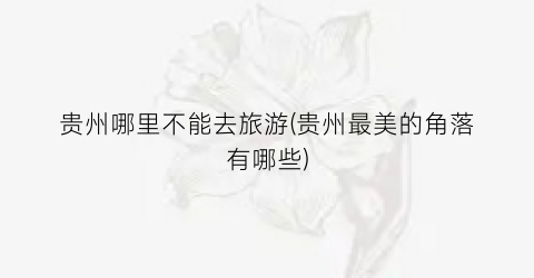 贵州哪里不能去旅游(贵州最美的角落有哪些)