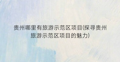 贵州哪里有旅游示范区项目(探寻贵州旅游示范区项目的魅力)
