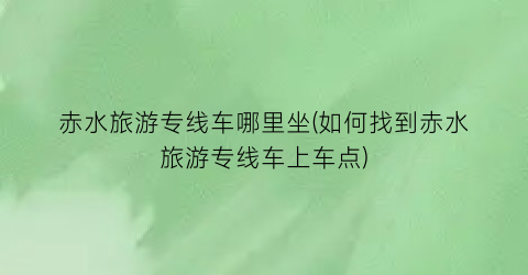 赤水旅游专线车哪里坐(如何找到赤水旅游专线车上车点)