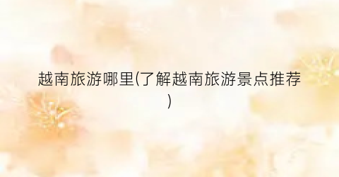 越南旅游哪里(了解越南旅游景点推荐)