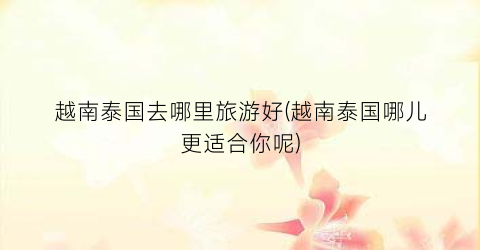 越南泰国去哪里旅游好(越南泰国哪儿更适合你呢)