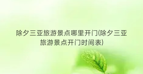 除夕三亚旅游景点哪里开门(除夕三亚旅游景点开门时间表)