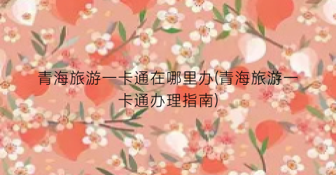 青海旅游一卡通在哪里办(青海旅游一卡通办理指南)