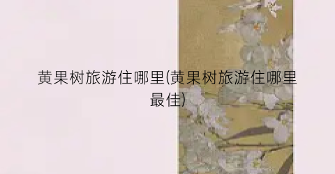 黄果树旅游住哪里(黄果树旅游住哪里最佳)