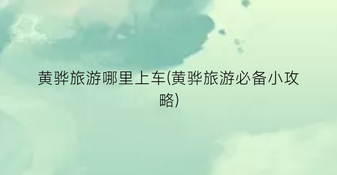 黄骅旅游哪里上车(黄骅旅游必备小攻略)