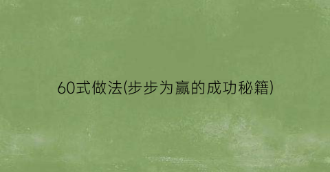 60式做法(步步为赢的成功秘籍)