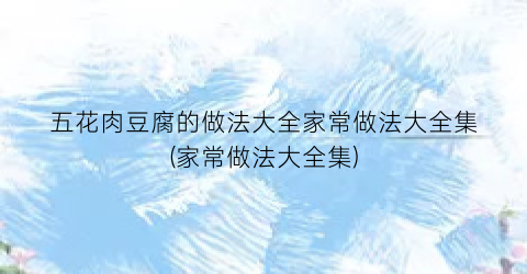五花肉豆腐的做法大全家常做法大全集(家常做法大全集)