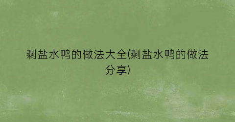 剩盐水鸭的做法大全(剩盐水鸭的做法分享)