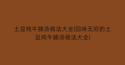 土豆炖牛腩汤做法大全(回味无穷的土豆炖牛腩汤做法大全)