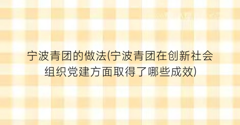 宁波青团的做法(宁波青团在创新社会组织党建方面取得了哪些成效)