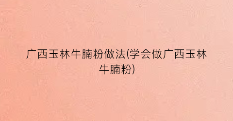 广西玉林牛腩粉做法(学会做广西玉林牛腩粉)