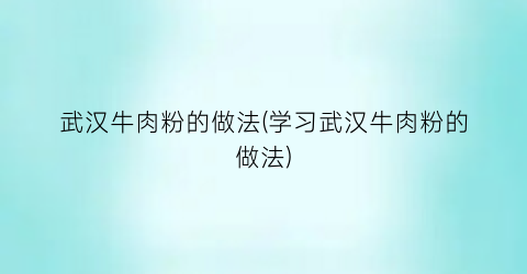 武汉牛肉粉的做法(学习武汉牛肉粉的做法)