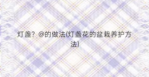 灯盏？@的做法(灯盏花的盆栽养护方法)