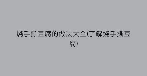 “烧手撕豆腐的做法大全(了解烧手撕豆腐)