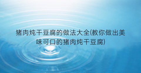 猪肉炖干豆腐的做法大全(教你做出美味可口的猪肉炖干豆腐)