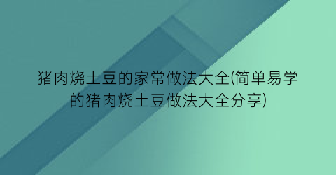 猪肉烧土豆的家常做法大全(简单易学的猪肉烧土豆做法大全分享)