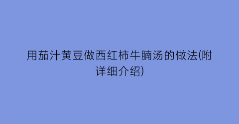 用茄汁黄豆做西红柿牛腩汤的做法(附详细介绍)