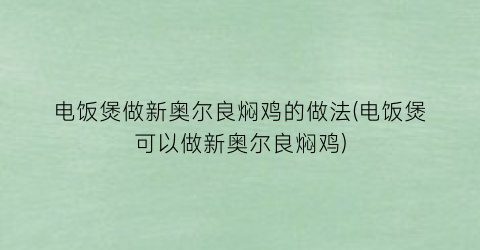电饭煲做新奥尔良焖鸡的做法(电饭煲可以做新奥尔良焖鸡)