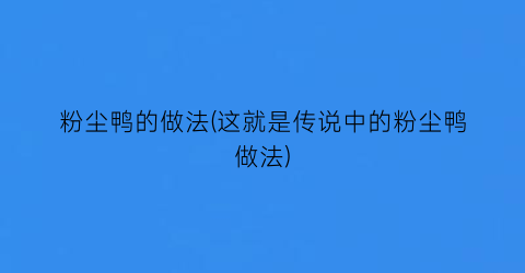 粉尘鸭的做法(这就是传说中的粉尘鸭做法)
