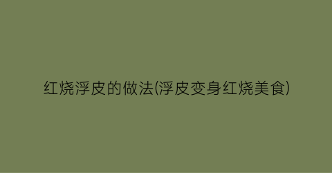 红烧浮皮的做法(浮皮变身红烧美食)