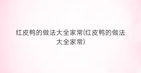 红皮鸭的做法大全家常(红皮鸭的做法大全家常)