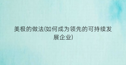 “美极的做法(如何成为领先的可持续发展企业)