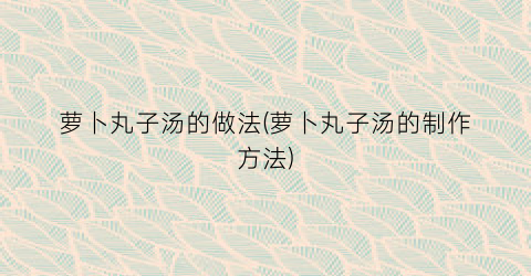 萝卜丸子汤的做法(萝卜丸子汤的制作方法)