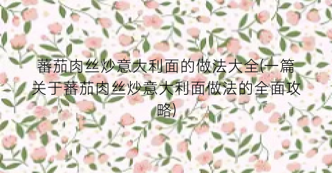 蕃茄肉丝炒意大利面的做法大全(一篇关于蕃茄肉丝炒意大利面做法的全面攻略)