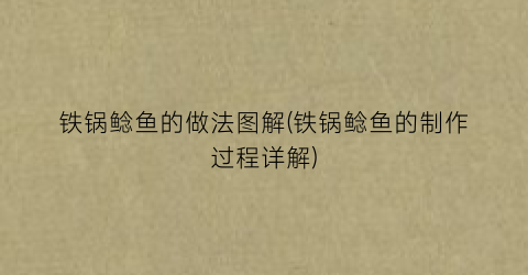铁锅鲶鱼的做法图解(铁锅鲶鱼的制作过程详解)