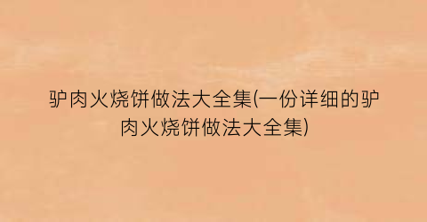 驴肉火烧饼做法大全集(一份详细的驴肉火烧饼做法大全集)